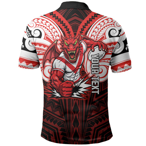 Custom St. George Illawarra Dragons Polo Shirt Dragon Warrior Polynesia Islander Rugby Mascot