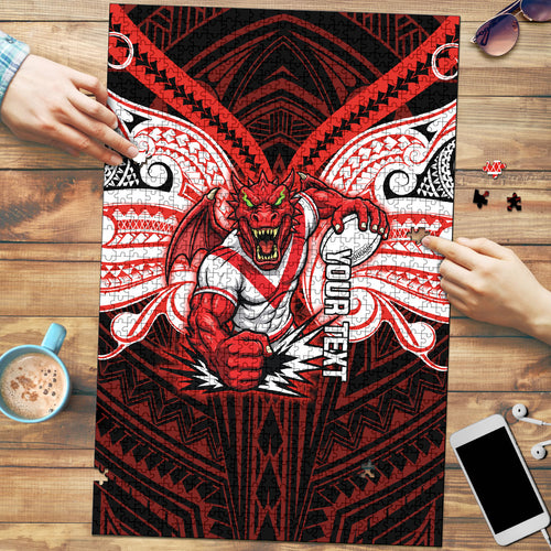 Custom St. George Illawarra Dragons Puzzle Dragon Warrior Polynesia Islander Rugby Mascot