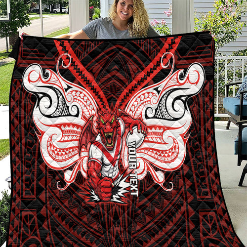 Custom St. George Illawarra Dragons Quilt Dragon Warrior Polynesia Islander Rugby Mascot