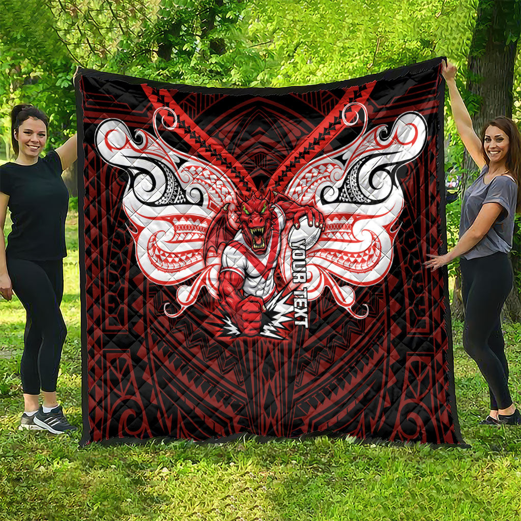 Custom St. George Illawarra Dragons Quilt Dragon Warrior Polynesia Islander Rugby Mascot