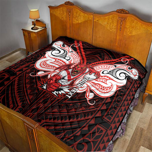 Custom St. George Illawarra Dragons Quilt Dragon Warrior Polynesia Islander Rugby Mascot