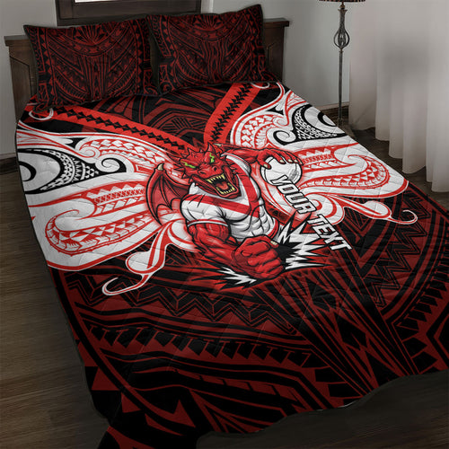 Custom St. George Illawarra Dragons Quilt Bed Set Dragon Warrior Polynesia Islander Rugby Mascot