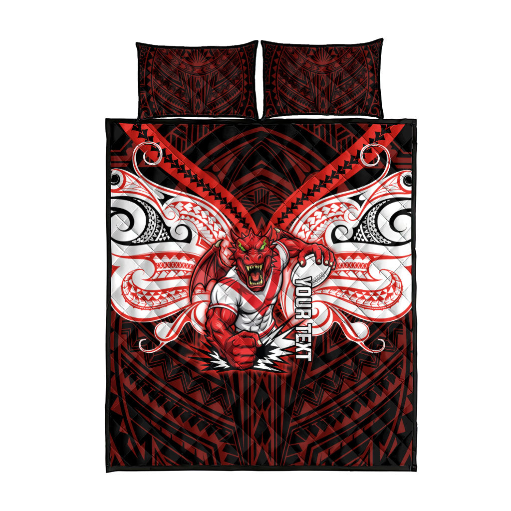 Custom St. George Illawarra Dragons Quilt Bed Set Dragon Warrior Polynesia Islander Rugby Mascot