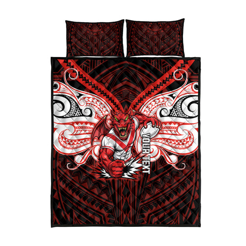 Custom St. George Illawarra Dragons Quilt Bed Set Dragon Warrior Polynesia Islander Rugby Mascot