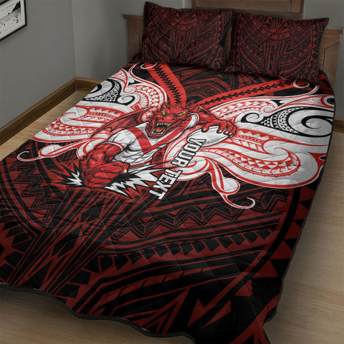 Custom St. George Illawarra Dragons Quilt Bed Set Dragon Warrior Polynesia Islander Rugby Mascot