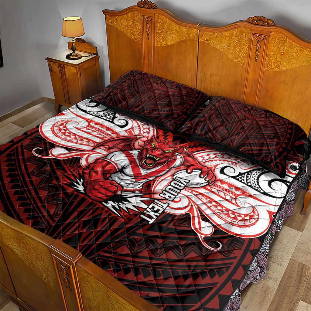 Custom St. George Illawarra Dragons Quilt Bed Set Dragon Warrior Polynesia Islander Rugby Mascot