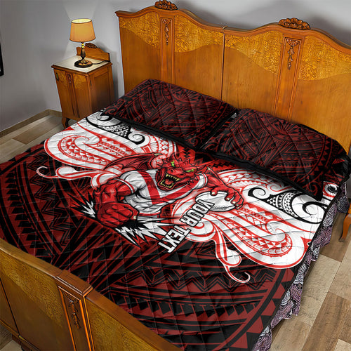 Custom St. George Illawarra Dragons Quilt Bed Set Dragon Warrior Polynesia Islander Rugby Mascot