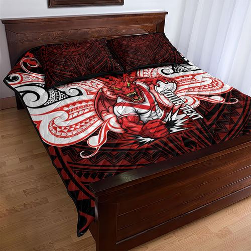 Custom St. George Illawarra Dragons Quilt Bed Set Dragon Warrior Polynesia Islander Rugby Mascot