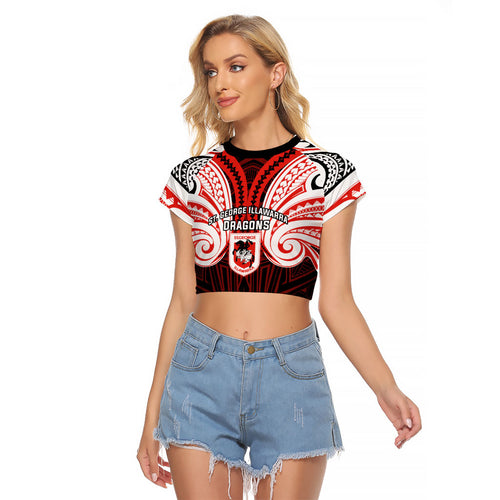 Custom St. George Illawarra Dragons Raglan Cropped T Shirt Dragon Warrior Polynesia Islander Rugby Mascot