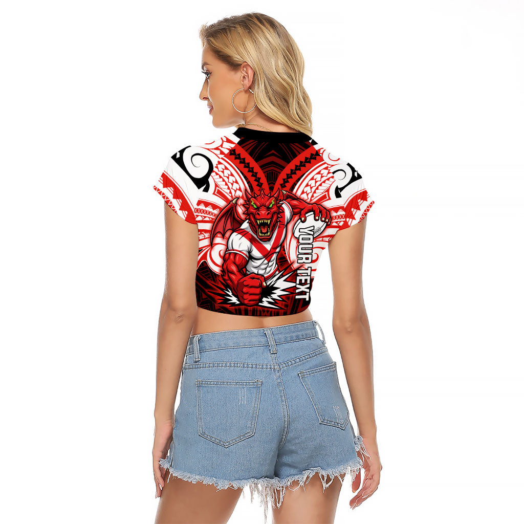 Custom St. George Illawarra Dragons Raglan Cropped T Shirt Dragon Warrior Polynesia Islander Rugby Mascot
