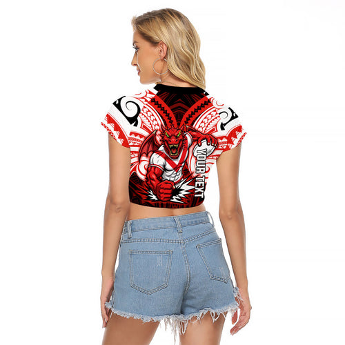 Custom St. George Illawarra Dragons Raglan Cropped T Shirt Dragon Warrior Polynesia Islander Rugby Mascot