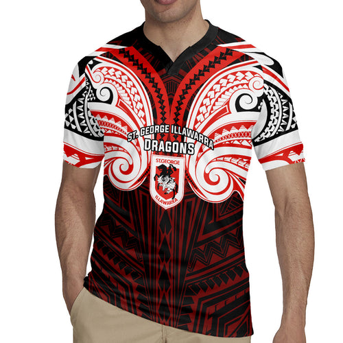 Custom St. George Illawarra Dragons Rugby Jersey Dragon Warrior Polynesia Islander Rugby Mascot