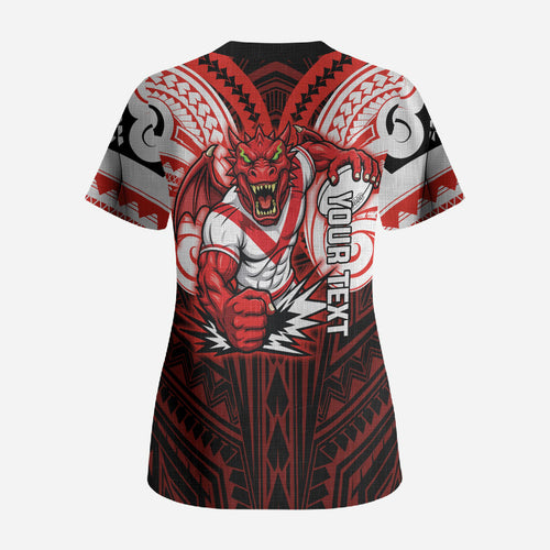 Custom St. George Illawarra Dragons Scrub Top Dragon Warrior Polynesia Islander Rugby Mascot