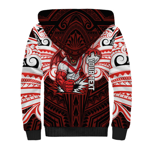 Custom St. George Illawarra Dragons Sherpa Hoodie Dragon Warrior Polynesia Islander Rugby Mascot