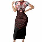 Custom St. George Illawarra Dragons Short Sleeve Bodycon Dress Dragon Warrior Polynesia Islander Rugby Mascot