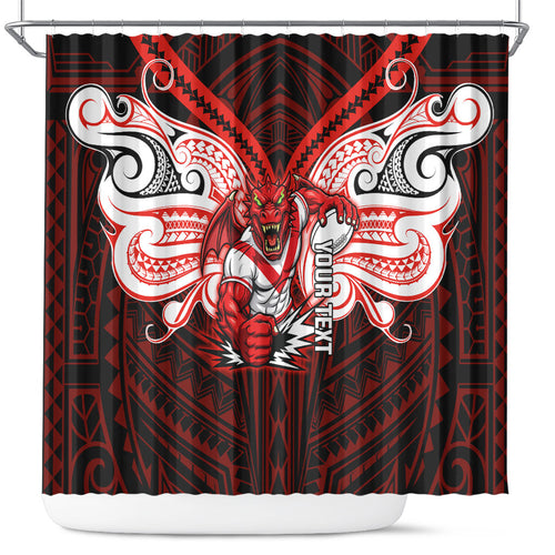 Custom St. George Illawarra Dragons Shower Curtain Dragon Warrior Polynesia Islander Rugby Mascot