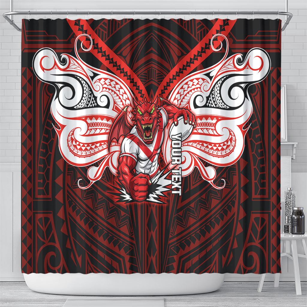 Custom St. George Illawarra Dragons Shower Curtain Dragon Warrior Polynesia Islander Rugby Mascot