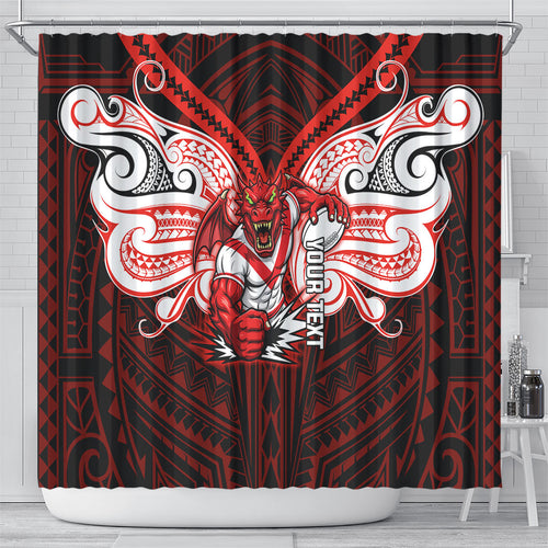 Custom St. George Illawarra Dragons Shower Curtain Dragon Warrior Polynesia Islander Rugby Mascot