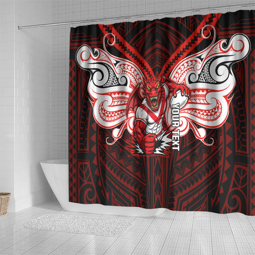 Custom St. George Illawarra Dragons Shower Curtain Dragon Warrior Polynesia Islander Rugby Mascot