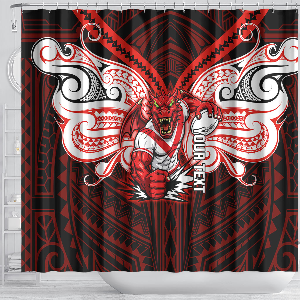 Custom St. George Illawarra Dragons Shower Curtain Dragon Warrior Polynesia Islander Rugby Mascot