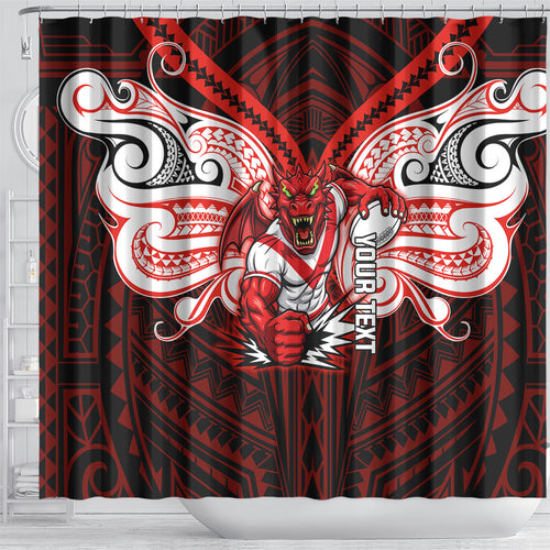 Custom St. George Illawarra Dragons Shower Curtain Dragon Warrior Polynesia Islander Rugby Mascot