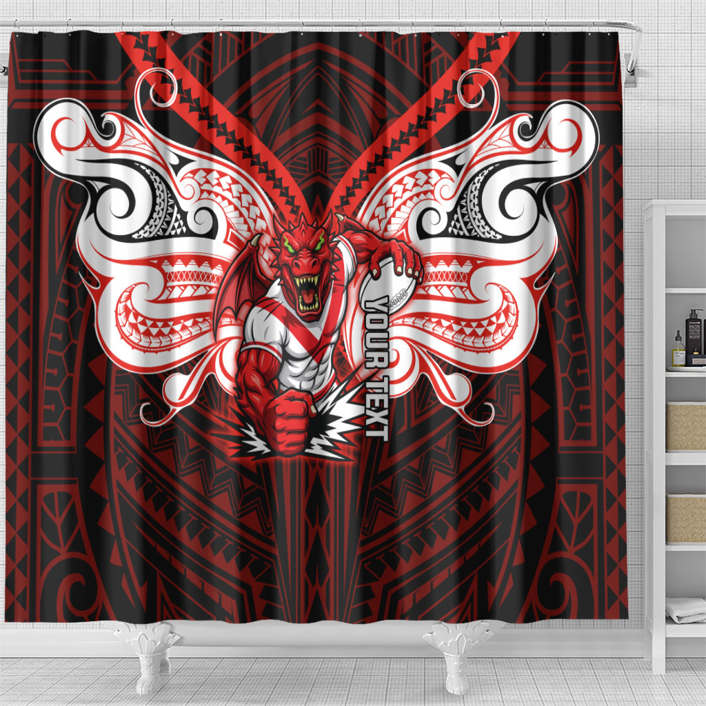Custom St. George Illawarra Dragons Shower Curtain Dragon Warrior Polynesia Islander Rugby Mascot
