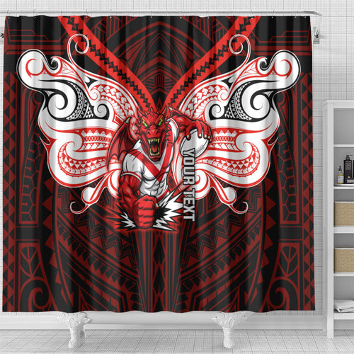 Custom St. George Illawarra Dragons Shower Curtain Dragon Warrior Polynesia Islander Rugby Mascot