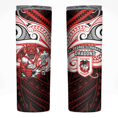 Custom St. George Illawarra Dragons Skinny Tumbler Dragon Warrior Polynesia Islander Rugby Mascot