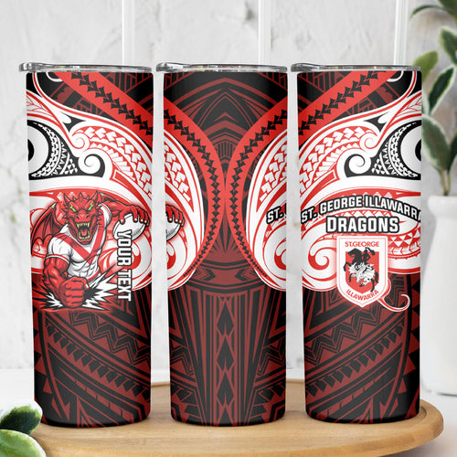 Custom St. George Illawarra Dragons Skinny Tumbler Dragon Warrior Polynesia Islander Rugby Mascot