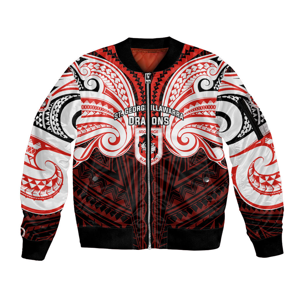 Custom St. George Illawarra Dragons Sleeve Zip Bomber Jacket Dragon Warrior Polynesia Islander Rugby Mascot