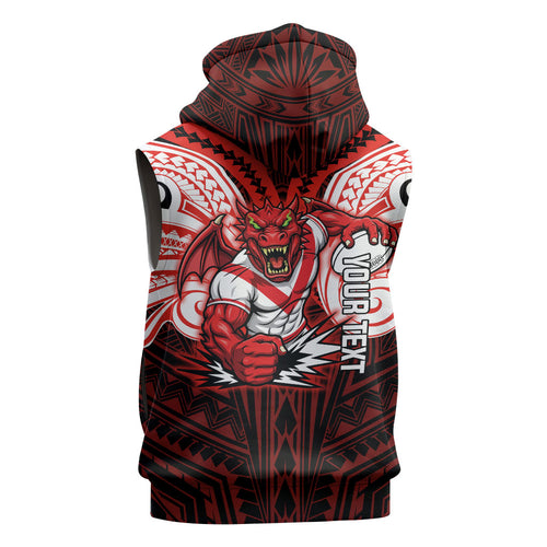 Custom St. George Illawarra Dragons Sleeveless Hoodie Dragon Warrior Polynesia Islander Rugby Mascot