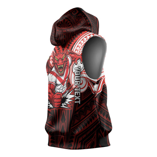 Custom St. George Illawarra Dragons Sleeveless Hoodie Dragon Warrior Polynesia Islander Rugby Mascot