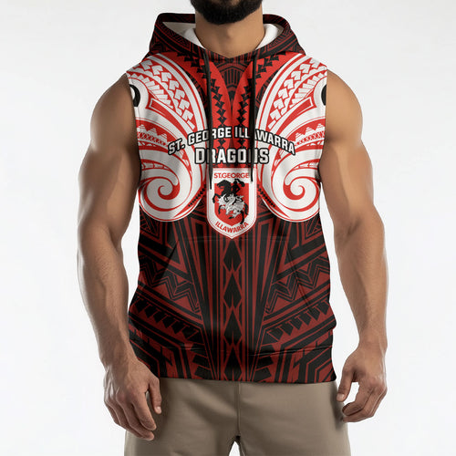 Custom St. George Illawarra Dragons Sleeveless Hoodie Dragon Warrior Polynesia Islander Rugby Mascot