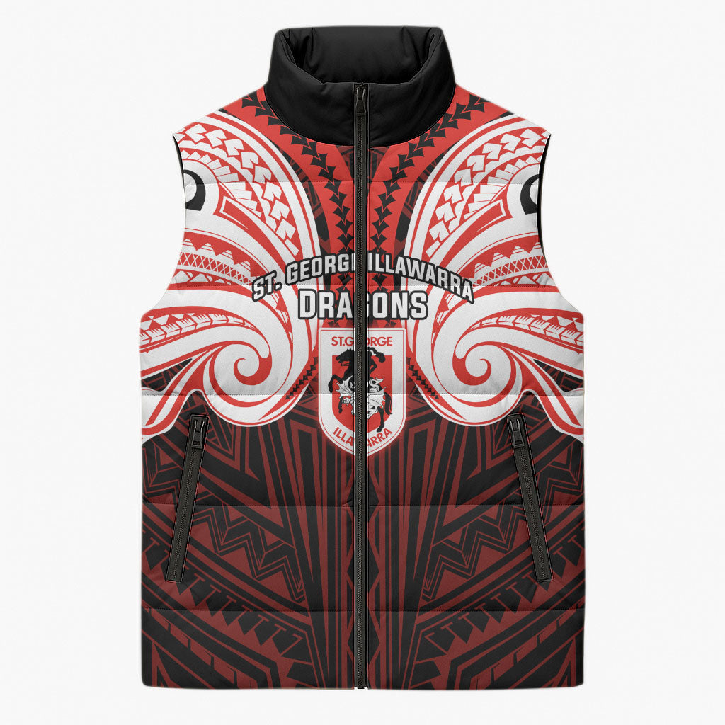 Custom St. George Illawarra Dragons Sleeveless Puffer Jacket Dragon Warrior Polynesia Islander Rugby Mascot