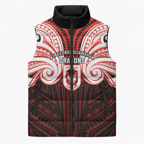 Custom St. George Illawarra Dragons Sleeveless Puffer Jacket Dragon Warrior Polynesia Islander Rugby Mascot