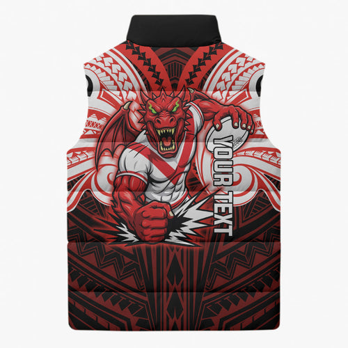 Custom St. George Illawarra Dragons Sleeveless Puffer Jacket Dragon Warrior Polynesia Islander Rugby Mascot