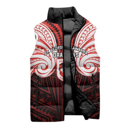 Custom St. George Illawarra Dragons Sleeveless Puffer Jacket Dragon Warrior Polynesia Islander Rugby Mascot