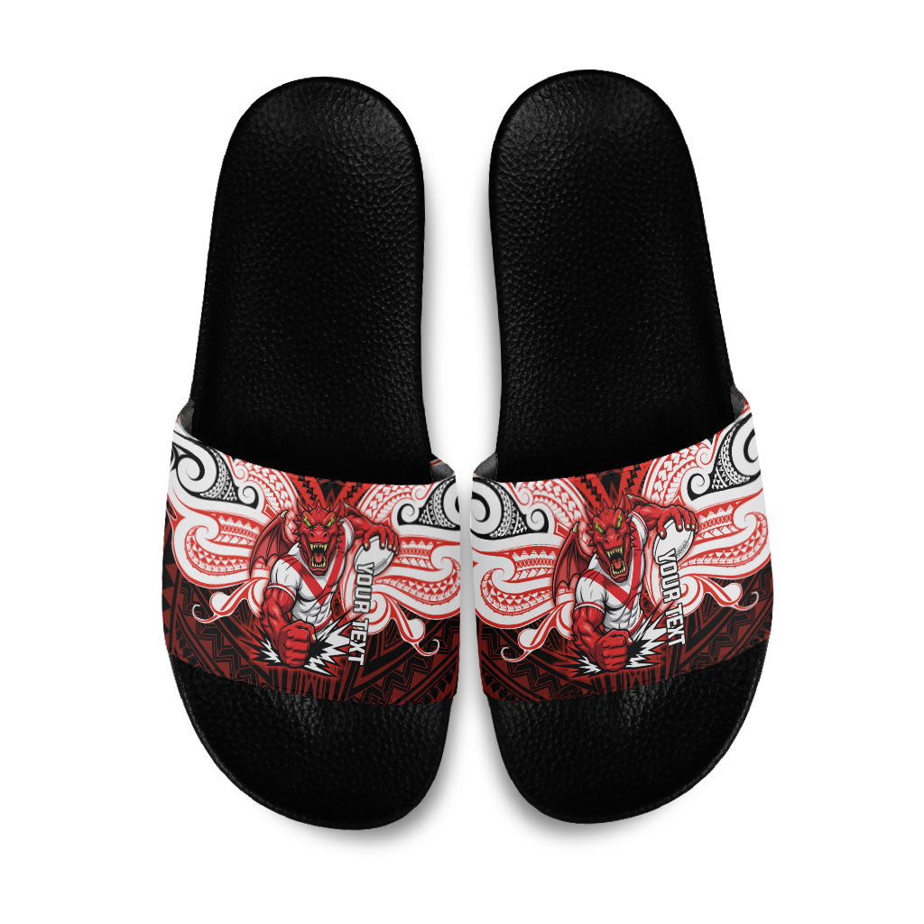 Custom St. George Illawarra Dragons Slide Sandals Dragon Warrior Polynesia Islander Rugby Mascot