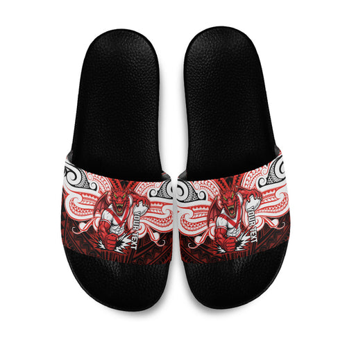 Custom St. George Illawarra Dragons Slide Sandals Dragon Warrior Polynesia Islander Rugby Mascot
