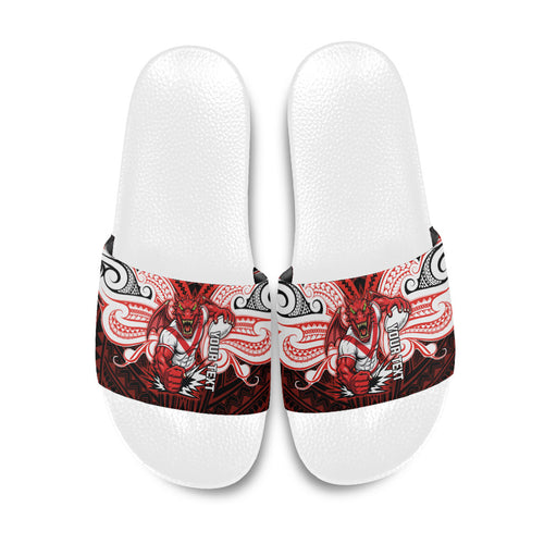 Custom St. George Illawarra Dragons Slide Sandals Dragon Warrior Polynesia Islander Rugby Mascot