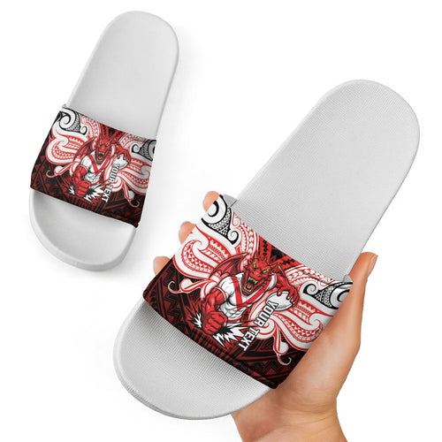 Custom St. George Illawarra Dragons Slide Sandals Dragon Warrior Polynesia Islander Rugby Mascot