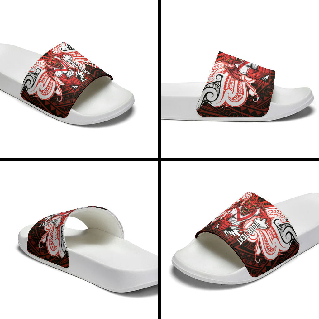 Custom St. George Illawarra Dragons Slide Sandals Dragon Warrior Polynesia Islander Rugby Mascot