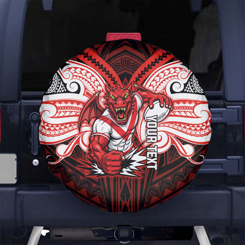 Custom St. George Illawarra Dragons Spare Tire Cover Dragon Warrior Polynesia Islander Rugby Mascot