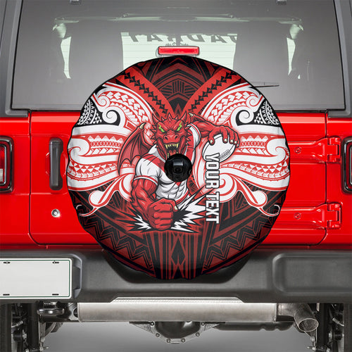 Custom St. George Illawarra Dragons Spare Tire Cover Dragon Warrior Polynesia Islander Rugby Mascot
