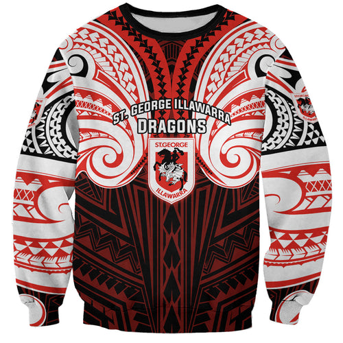 Custom St. George Illawarra Dragons Sweatshirt Dragon Warrior Polynesia Islander Rugby Mascot
