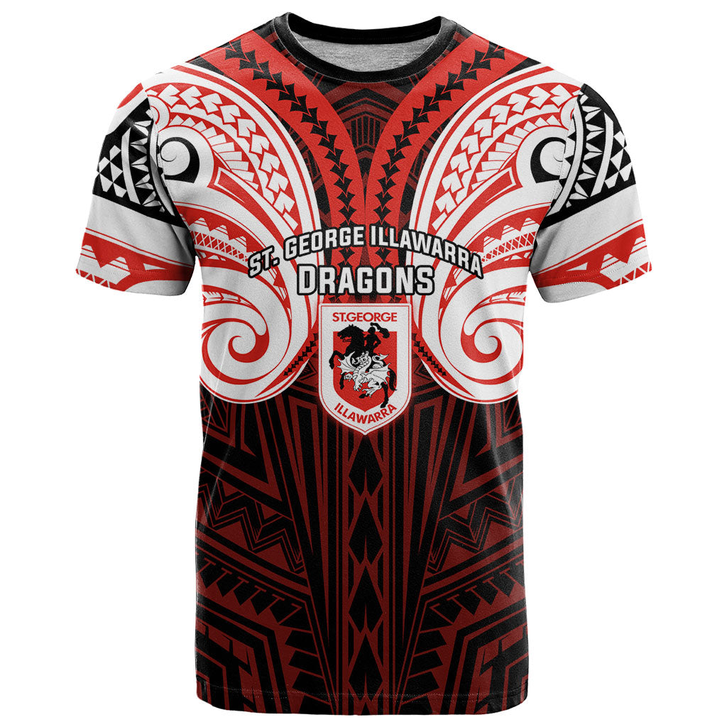 Custom St. George Illawarra Dragons T Shirt Dragon Warrior Polynesia Islander Rugby Mascot
