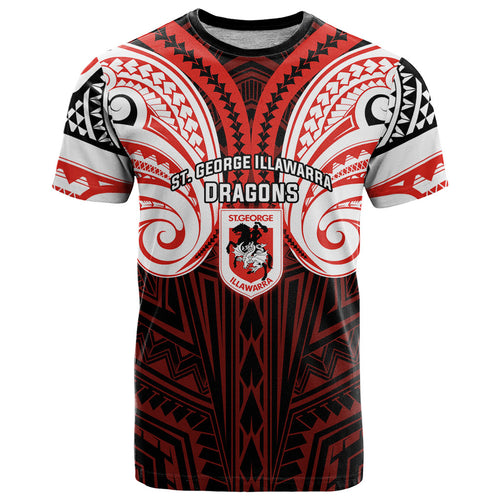 Custom St. George Illawarra Dragons T Shirt Dragon Warrior Polynesia Islander Rugby Mascot
