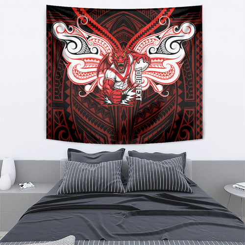 Custom St. George Illawarra Dragons Tapestry Dragon Warrior Polynesia Islander Rugby Mascot