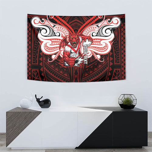 Custom St. George Illawarra Dragons Tapestry Dragon Warrior Polynesia Islander Rugby Mascot