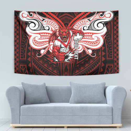 Custom St. George Illawarra Dragons Tapestry Dragon Warrior Polynesia Islander Rugby Mascot